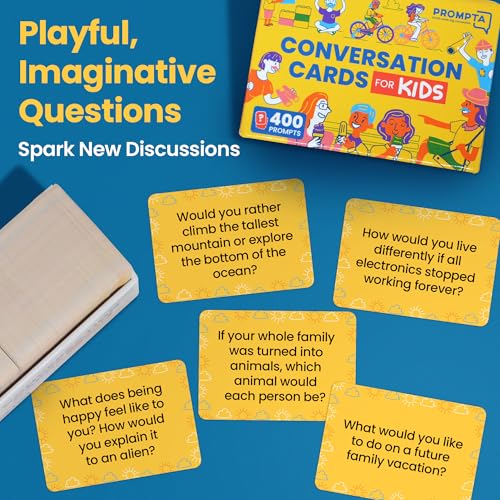 400 Conversation Cards for Kids – Engage Kids, Laugh, and Grow Closer During Family Dinner, Game Night, and Road Trips – Have Fun Building Social-Emotional Skills - Super Portable 2.5" x 1.75" Cards