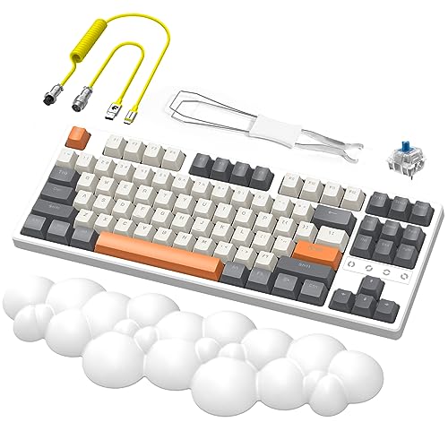 Wireless Gaming Keyboard and Wrist Rest Pad and Custom Coiled USB C Cable,Triple Mode TKL Hot Swappable Tactile Switches,LIGHTSYNC RGB,Mechanical Keyboard Palm Rest for PC PS5 PS4 Xbox Mac-3 in 1 Kit - color: White gray Blue switch