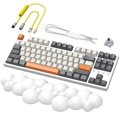 Wireless Gaming Keyboard and Wrist Rest Pad and Custom Coiled USB C Cable,Triple Mode TKL Hot Swappable Tactile Switches,LIGHTSYNC RGB,Mechanical Keyboard Palm Rest for PC PS5 PS4 Xbox Mac-3 in 1 Kit - color: White gray Blue switch