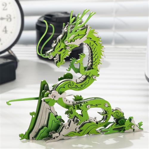 Chinese Dragon 3D Metal Jigsaw Puzzle, Cyan, 92 Pieces | DIY Games, Handmade Model Kits, Building Blocks Assembly, Gift for Adult - color: Chinese Dragon Cyan