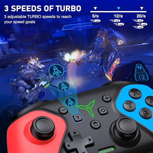 ELISWEEN Switch Controller 1-Pack, Wireless Pro Controller for Switch2/Switch/Lite/OLED, Bluetooth Gamepad with Programmable Back Buttons, Turbo, Vibration, Gyro, Compatible with iOS/Android/PC - color: Dark Red &Blue-1pack