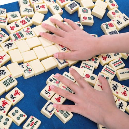 Cedilis Chinese Mahjong Game Set with 146 Large Tiles(1.4", Ivory), 2 Dice and Red Carrying Case for Chinese Style Game, Family Gathering