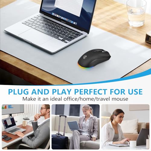Wireless Mouse, Bluetooth Rechargeable Mouse, Dual Mode BT 5.2 + 2.4G USB Silent Wireless Bluetooth Mouse, RGB Ergonomic Design, 3-Level Adjustable DPI Mouse for Laptop, PC, Mac, Ipad, Black - color: Black