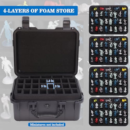 Sturdy Hard Shell Miniature Figure Storage Case with 4 Foam Layer, 116 Slot Miniatures Transport Case Compatible with Warhammer 40k and DND Minis, RPG Miniature Carrying Case