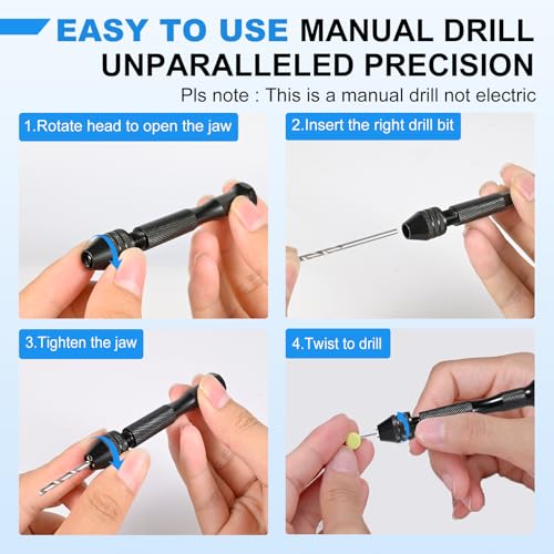 26 PCS Micro Drill Bit Set, Pin Vise Hand Drill Manual Jewelry w/Micro Drill Bits (0.5mm-2.5mm), Rotary Craft Drill for Jewelry Making, Resin, Wood, Plastic, Miniature, Beads, Clay