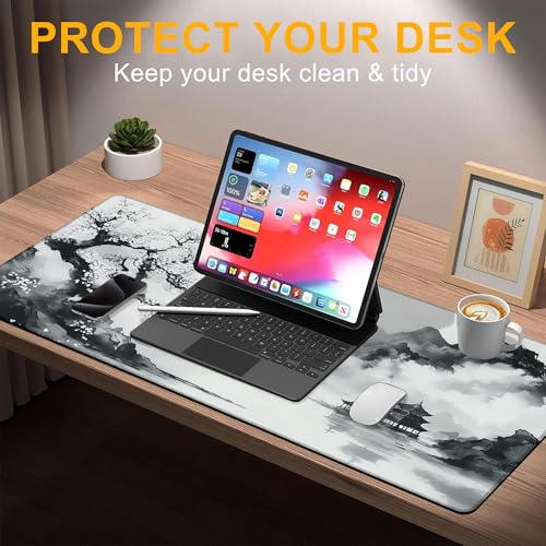 Large Mouse Pad Black and White Cherry Blossoms Waterproof Extra Large Mousepad with Stitched Edges Non-Slip Rubber Base Computer Protector Desk Pad for School Office Home 35.4"X 15.7" - color: Cute Green Frog Plant
