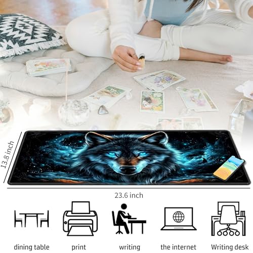 Wolf with Glowing Blue Eyes for MTG & TCG Playmat Mouse Pad,BFDHGQZC 24" x 14" Game Mat for MTG/RPG/CCG Trading Card Game Playmats Table Mat Perfect for Card Games Video Games Computer Office - color: Wolf With Glowing Blue Eyes