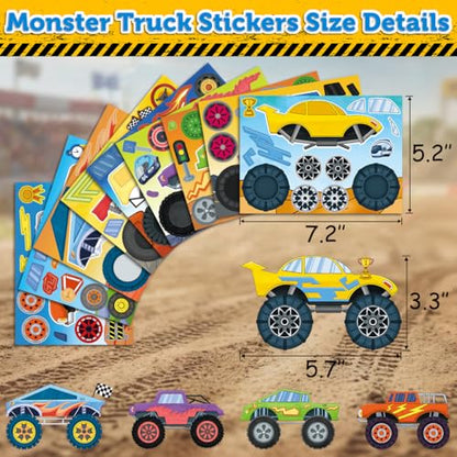 45 Sheets Monster Truck Stickers for Kids Toddlers, Make Your Own Monster Truck Stickers Birthday Party Favors Activities Goodie Bag Filler Crafts for Kids Classroom - style: Monster Truck 45 Sheets