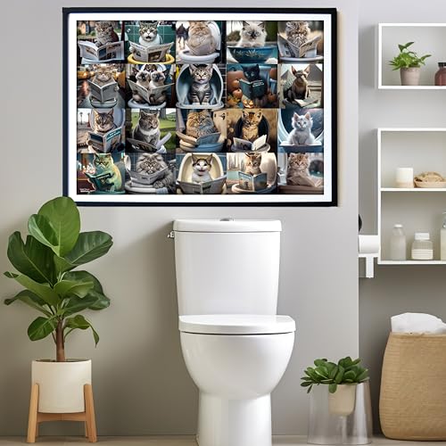 Think2Master Pooping Cats & Kittens 1000 Pieces Jigsaw Puzzle. Perfect Bathroom Decoration, Gag Gift. Fun for Teens, Seniors & Families. Great Gift for Ages 13+. Size: 26.8” x 18.9” - style: Pooping Cats