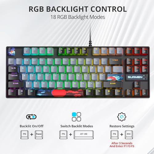 75% Mechanical Gaming Keyboard with Red Switch, RGB LED Backlit Keyboard Grey, 87 Keys Compact TKL Wired Computer Keyboard for Windows Laptop PC Gamer (87 Dolch) - color: 87 Dolch/Red Switch
