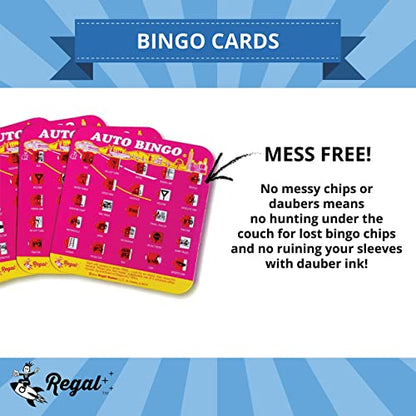 Regal Games Finger-Tip Shutter Bingo Cards with Sliding Windows - Auto Bingo Game Set - Travel Game for Adults & Kids - Reusable, No Chips & Daubers Needed - 4 Packs - Pink - color: Pink