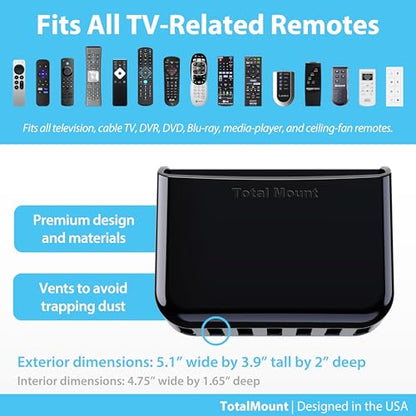 TotalMount Universal Remote Holders – Place on Wall or Back of TV | Designed in the USA – Premium, Black Remote Control Holders (Large, 2 Pack)