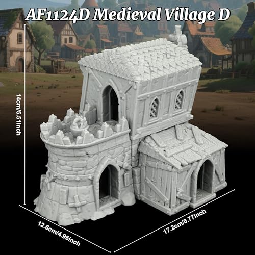AUSPDICE Stone and Timber Dwelling RPG Terrain, 25mm Medieval Scenery | 1:64 Unpainted 3D Printed Medieval Village Fantasy Building, DND Terrain for Dungeons and Dragons, TTRPG Map Props-AF1124D - color: Af1124d Medieval Village D