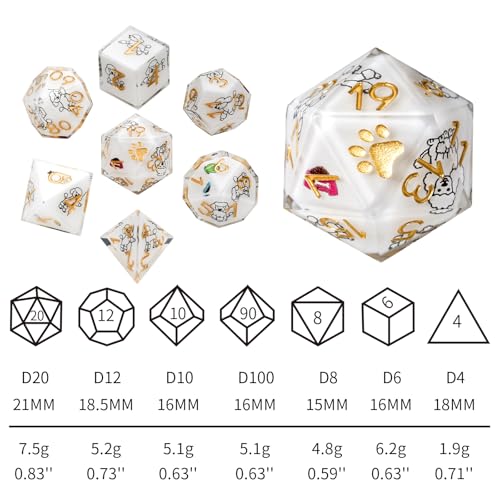 DND Dice 7PCS Cute Dog Style Resin Dice Set for Dungeons and Dragon RPG Tabletop Game Role Playing Dice,Polyhedral Dice with Gorgeous Case for DND Lovers Women Man Girlfriend(Poodle) - color: White, style: Poodle