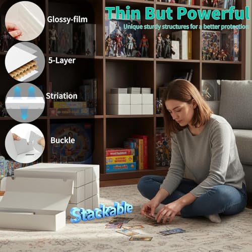Card Box for Trading Cards,14 Inch Laminated Card Storage Box with Dividers | Card Dividers, 14 Inch, 3 Count, For Standard Card, Efficient Organization, Stackable - size: 3-Pack with divider