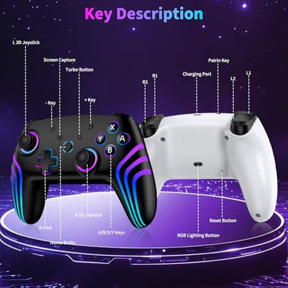 VidPPluing 2 Pack Switch Controllers, RGB Switch 2 Controller for Nintendo Switch/Switch 2/Lite/OLED, Wireless Pro Controller with Motion Sensor/Dual Vibration/Turbo/Wakeup - color: Black & White