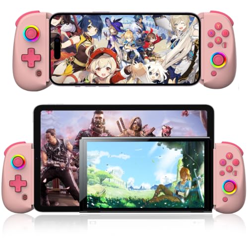 arVin Mobile Gaming Controller for iPad/Tablet[Within 5-10"] Phone Game Controller for iPhone/Android with RGB Hall Effect Joystick/Turbo/6-Axis Gyro/Vibration/Support Streaming on Xbox/PS4/PC Console - color: Pink, size: D8