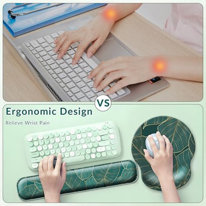 Desk Mat Set Keyboard and Mouse Pad with Wrist Rest Support | Ergonomic,Pain Relief, 4-in-1 Large Big Mousepad Computer Mats,Desk Pad Matt Mats for Desktop Home & Office - color: M-Green Leaves