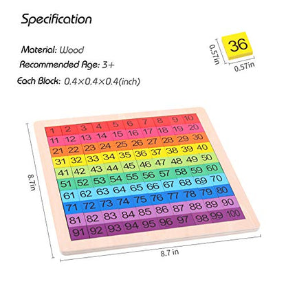 Wooden Montessori Math Counting Hundred Board Toys | 1-100 Consecutive Numbers Learning & Educational Game Toy for Kids Toddlers 3 year old with Storage Bag