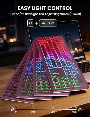 Wireless Keyboard and Mouse Combo, RGB Backlit, Rechargeable & Light Up Letters, Full-Size, Soft Typing, Sleep Mode, 2.4GHz Quiet Keyboard Set for Mac, Windows, Laptop, PC, Trueque KM42Pro | Light Up Letters, Full-Size, Soft Typing, Sleep Mode, 2.4GHz Qui