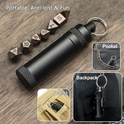 PJOY Mini Dice Set Portable Tiny Keychain DND Dice with D&D Dice Case 7PCS Antique Bronze Small Metal Dice Set for Role Playing Dice Games Compatible with Dungeons and Dragons Gifts - color: Bronze