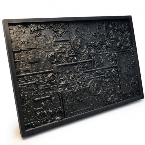 Dry Brush Palette, Paint Palette Professional Miniature Painting | Drybrush & Paint Scraping Tool (8.2x5.6in) sort of mechanical science fiction/steampunk themed relief of gears
