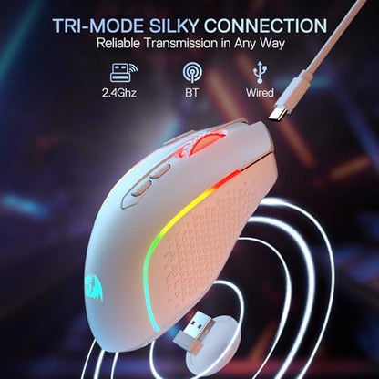Redragon M810 MAX Wireless RGB Gaming Mouse 12000 DPI Remapping Keys | Cable-Free 0 Delay, Smooth Precise Tracking, Rapid-Fire Macro Keybinds, Vibing Backlight, Ergonomic Grip Body Comfort - color: White, style: M810 PRO MAX