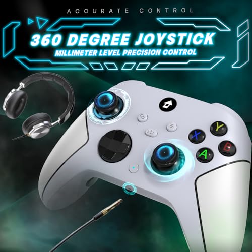 YUYIU Upgrade 2.4GHz Controller with 7 Colors RGB Light for Xbox Controller, Xbox One Series X|S,Consoles,Steam PC Windows, with 1000mAh Battery/Dual Vib-Ration/Turbo/Programmable, 3.5mm Audio Jack - color: Pearl White