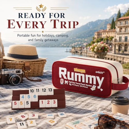 Smilejoy Rummy Cube 8 Player Edition, 214 Tiles in Travel Canvas Bag | Large numbered melmine tiles, 8 playing racks, 6 joker, timer, Travel carry bag, Tile travel game for Festival Gift choice - size: Large (6-8 player)