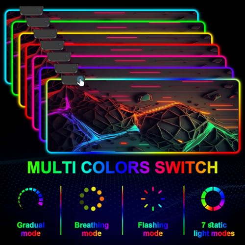 RGB Mouse Pad, Gaming Mousepad with 13 LED Light Modes | 31.5X11.8inch Large Mouse Mat, Gaming Mats for Desk with Non-Slip Rubber Base, Model-B - color: Black-d