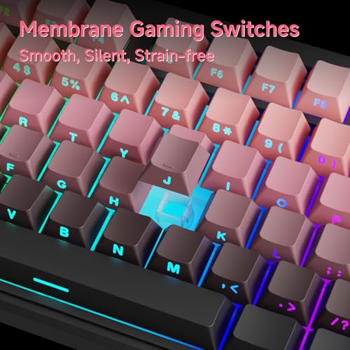 EWEADN V80 Wired TKL RGB Gaming Keyboard, 80% Compact Layout with PBT Keycaps, Whisper Quiet Membrane Switch, 26-Key Anti-Ghosting, Ergonomic Computer Keyboard for Laptop PC Gamer - BlackBerry Pink - color: BlackBerry Pink
