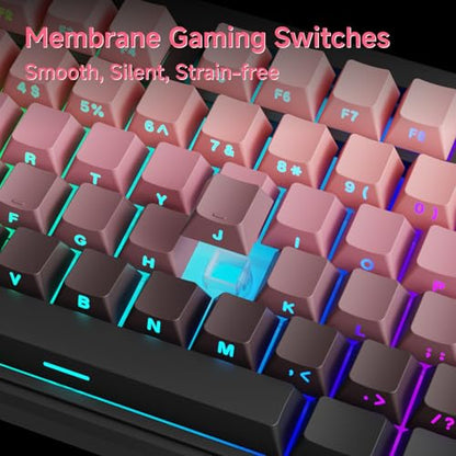 EWEADN V80 Wired TKL RGB Gaming Keyboard, 80% Compact Layout with PBT Keycaps, Whisper Quiet Membrane Switch, 26-Key Anti-Ghosting, Ergonomic Computer Keyboard for Laptop PC Gamer - BlackBerry Pink - color: BlackBerry Pink
