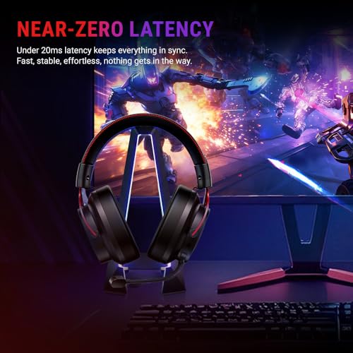QCY Heroad VT200 Gaming Headset for PC: 53mm Neodymium Drivers - Detachable Noise Canceling Microphone - 2.4G/Bluetooth 6.0/Wired - Compatible for PS4/PS5, Switch, Xbox - 7.1 Surround Sound - color: Red