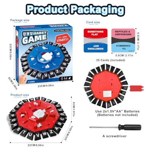 Word Game for Families, Fun for Family Games Night, Fast-Paced Party & Learning Board Games for Kids, 24 Letter Press with LCD Timer, 35 Cards, 2 Game Modes, Perfect for Birthdays–Red