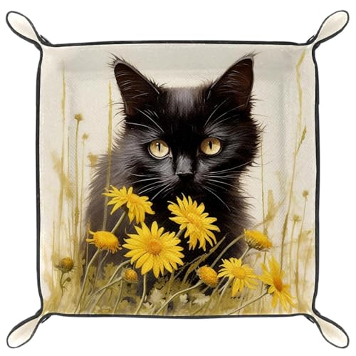 Black Cat Yellow Daisy Dice Tray Dice Rolling Tray Folding Dice Holder for Dice Games, Like RPG, DND and Other Table Games - color: Multi 13