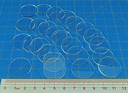 LITKO 20mm Round Miniature Bases | 1.5mm Clear Acrylic | 25 Pack | Ultra-thin — terrain shows | Compatible with Old World skirmishers & older Infinity | For historicals | Laser-cut