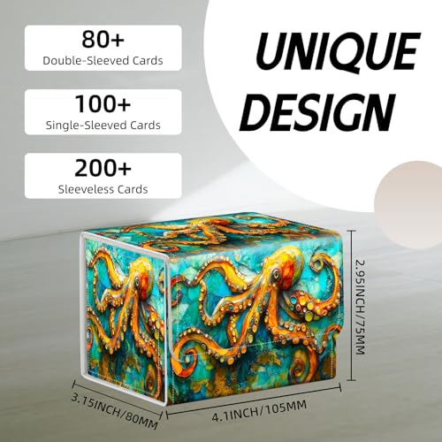 Trading Card Storage Box, Holds 100+ for MTG Cards, PU Leather with Magnetic Closure, Stained Glass Octopus Painting Durable Deck Box for Magic the Gathering, Trading Card Games - color: Stained Glass Octopus Painting