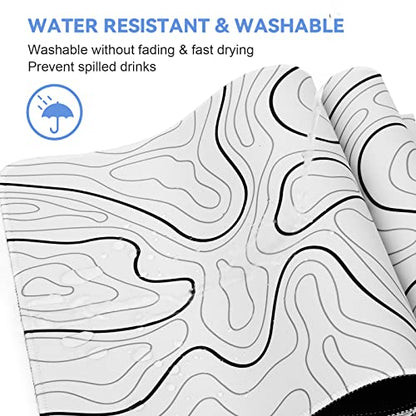 DIGSOM Mouse Pad Gaming, White with Black Topographic Line, 31.5x11.8in | XL Mouse mat, Smooth surface, Anti-slip rubber base, For keyboard and mouse, For home and office use - color: White with Black Line