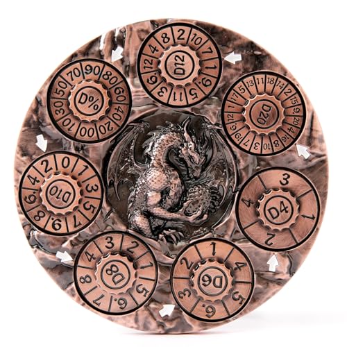 7-in-1 Spinner Dice Set – 3D Metal Dragon-Embossed Polyhedral RPG Accessory Role Playing Dice for Dungeons & Dragons, Pathfinder, RPG and Tabletop Games (D4, D6, D8, D10, D%, D12, D20) Copper - color: New-copper