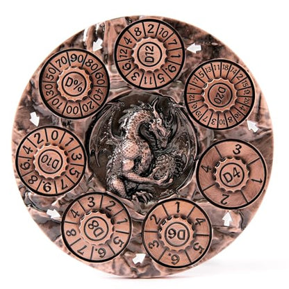 7-in-1 Spinner Dice Set – 3D Metal Dragon-Embossed Polyhedral RPG Accessory Role Playing Dice for Dungeons & Dragons, Pathfinder, RPG and Tabletop Games (D4, D6, D8, D10, D%, D12, D20) Copper - color: New-copper