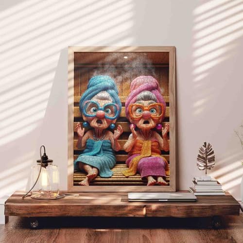 Old Woman Having a Sauna Jigsaw Puzzles 1000 Pieces for Adults Grandma Wear Bathrobe and Glasses Challenging Family Activity Games Intellectual Decompressing Fun Family GameEntertainment Toys - color: Old Woman-a17