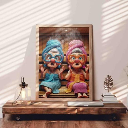 Old Woman Having a Sauna Jigsaw Puzzles 1000 Pieces for Adults Grandma Wear Bathrobe and Glasses Challenging Family Activity Games Intellectual Decompressing Fun Family GameEntertainment Toys - color: Old Woman-a17