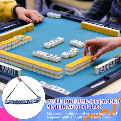 34 Inch Long Mahjong Mat Bag Cute Double Strapped Canvas Drawstring Mahjong Holder Lightweight Outdoor Carrying Bag for Board Games Travel Storage-Mat Not Include (Dark Blue,Paisley,1 Pc) - color: Dark Blue, style: Chinoiserie