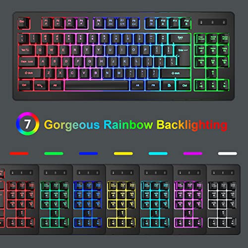 BlueFinger Wireless Keyboard and Mouse Combo, Long Lasting Rechargeable Battery 87 Keys RGB Rainbow Backlit Gaming Keyboard & Ergonomic Light Up Gaming Mouse for Mac Laptop Computer PC Gamer - color: Black