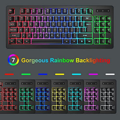 BlueFinger Wireless Keyboard and Mouse Combo, Long Lasting Rechargeable Battery 87 Keys RGB Rainbow Backlit Gaming Keyboard & Ergonomic Light Up Gaming Mouse for Mac Laptop Computer PC Gamer - color: Black