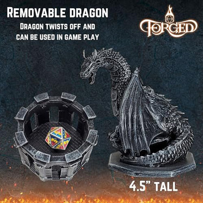 Forged Dice Co. Dragon Dice Jail - D&D Dice Holder and Storage Box with Removable Collectors Dragon Miniature - Fits Up to 2 Standard Polyhedral RPG Sets - Black - color: Black Dragon Dice Jail