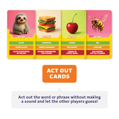 Clever Fox Play Epic Charades Mini Game for Kids Ages 6+, Travel Card Game | 80 act out and explain cards, illustrations, timer, family party game, classroom activity, car trips and travel play - size: Mini