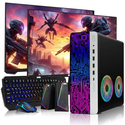 TechMagnet HP G4 Gaming PC, i7, 16GB RAM, 512GB SSD, Win 11 Pro | Desktop Computer, GT 1030 Graphics, Dual 27 Inch Monitor, RGB KBM, Speaker, Webcam, USB WiFi BT (Renewed) - size: i7-8th Gen | GT 1030, style: Dual 27-Inch