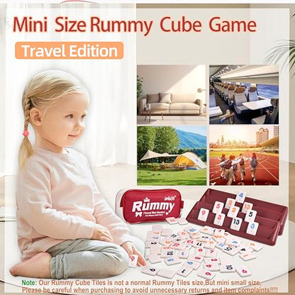Smilejoy Mini Rummy Cube Six Player Edition, Travel Rummy Game Set with Portable Canvas Bag,Classic Board Game for Adults and Kids |160 Tiles|6 Playing Racks|1 Dice (2-6 Player) - style: Mini (2-6 player)