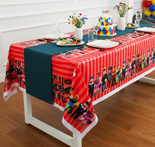 3 Pcs Plastic Table Cloth Disposable 108x108cm Video Game Birthday Party Supplies Video Game Table Cover Gamer Supplies Rectangle Waterproof Happy Birthday Tablecloth Gaming Party Decorations - color: Red
